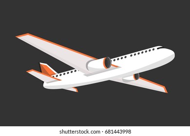 Airplane on a isolated black background. Flat vector illustration.