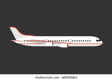 Airplane on a isolated black background. Flat vector illustration.