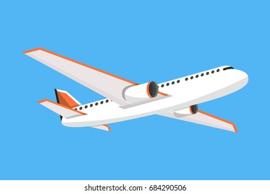Airplane on a isolated blue background. Flat vector illustration.