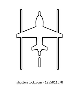airplane on the landing site icon. Element of cyber security for mobile concept and web apps icon. Thin line icon for website design and development, app development