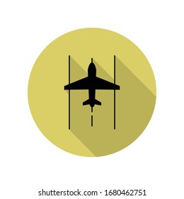 airplane on the landing site long shadow icon. Simple glyph, flat vector of Airport icons for ui and ux, website or mobile application