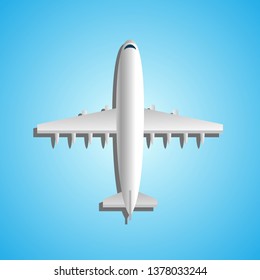 Airplane on light blue background. Industrial blueprint of airplane. Airliner in top view. Flat style vector. Vector illustration EPS 10.