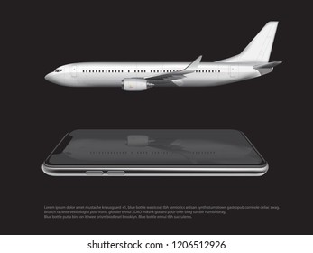 airplane on mobile and phone for advertising
