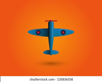 Airplane on orange background. Vector illustration.