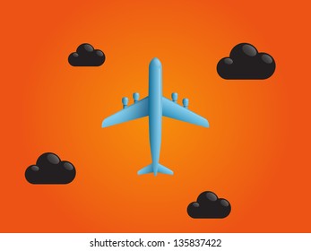 Airplane on orange background. Vector illustration.