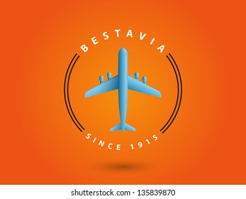 Airplane on orange background. Vector illustration.