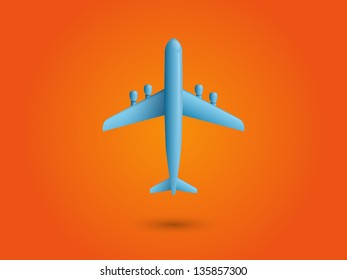 Airplane on orange background. Vector illustration.