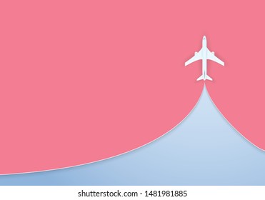Airplane on pastel background, holiday concept, Paper layer cut, Craft vector