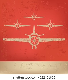 Airplane on red background,poster grunge design