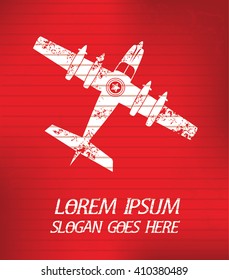 Airplane on red background,poster grunge design