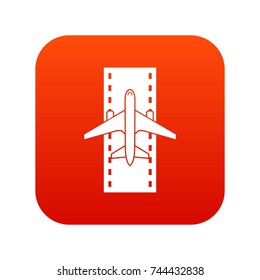 Airplane on the runway icon digital red for any design isolated on white vector illustration