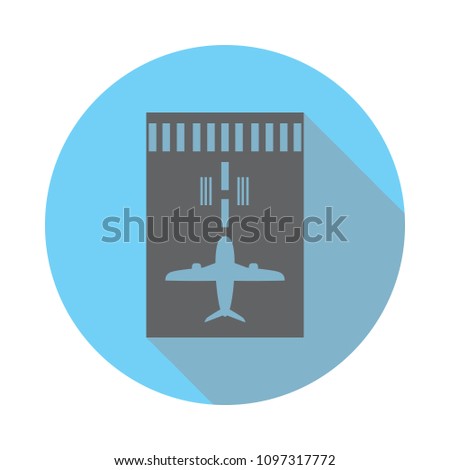 Airplane on Runway Icon. Elements of airport in flat blue colored icon. Premium quality graphic design icon. Simple icon for websites, web design, mobile app, info graphics on white background