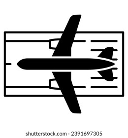 Airplane on the runway solid icon, airlines concept, runway vector sign on white background, airplane on the runway glyph style for mobile concept and web design. Vector graphics