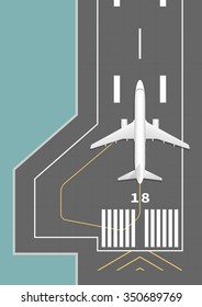 Airplane On The Runway.  Top view. Vector illustration. EPS 10, opacity