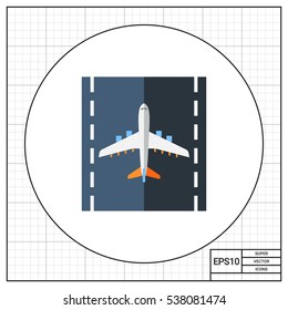 Airplane On Runway Vector Icon