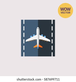 Airplane on Runway Vector Icon