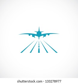 Airplane On Runway - Vector Illustration