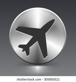 Airplane on Silver Round Button
