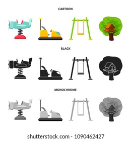 Airplane on a spring, swings and other equipment. Playground set collection icons in cartoon,black,monochrome style vector symbol stock illustration web.