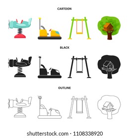 Airplane on a spring, swings and other equipment. Playground set collection icons in cartoon,black,outline style vector symbol stock illustration web.