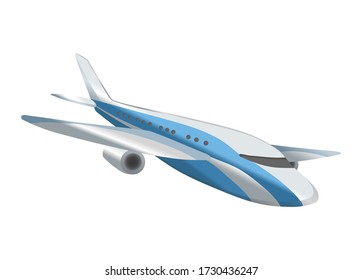 Airplane on white background. Airliner in side view. Vector realistic aircraft cargo. Passenger plane, sky flying aeroplane