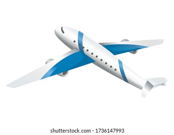Airplane on white background. Airliner in side view. Vector realistic aircraft cargo. Passenger plane, sky flying aeroplane