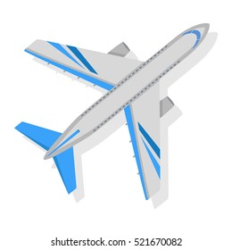 Airplane on white background. Isolated vector illustration. Air transport, travel, flight. Graphic aircraft icon style design. Aviation concept sphere. For advertisement banner, website picture