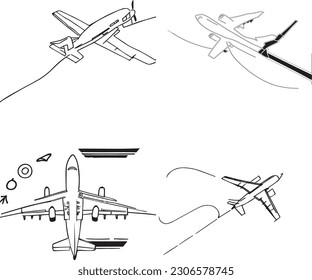Airplane on a white background. Vector illustration in black and white colors.