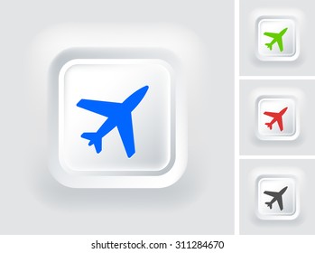 Airplane on White Square Button