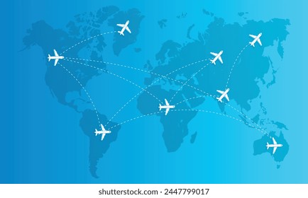 the airplane on the world map route for travel