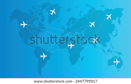 the airplane on the world map route for travel
