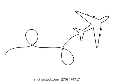 desenho artístico de uma linha contínua do avião - Projeto minimalista de ilustração de voo e vetor de viagem do avião