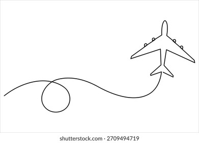 Dibujo de arte de una línea continua de avión: diseño minimalista de vuelo de avión y Ilustración vectorial de viaje