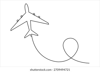 Airplane one continuous line art drawing – Minimalist airplane flight and travel vector illustration design