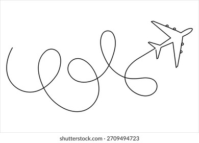 Dibujo de arte de una línea continua de avión: diseño minimalista de vuelo de avión y Ilustración vectorial de viaje