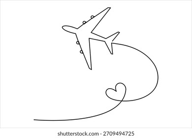 Dibujo de arte de una línea continua de avión: diseño minimalista de vuelo de avión y Ilustración vectorial de viaje
