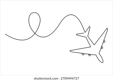 Dibujo de arte de una línea continua de avión: diseño minimalista de vuelo de avión y Ilustración vectorial de viaje