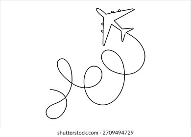 Dibujo de arte de una línea continua de avión: diseño minimalista de vuelo de avión y Ilustración vectorial de viaje