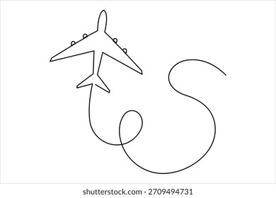 Dibujo de arte de una línea continua de avión: diseño minimalista de vuelo de avión y Ilustración vectorial de viaje