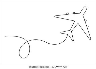 Dibujo de arte de una línea continua de avión: diseño minimalista de vuelo de avión y Ilustración vectorial de viaje