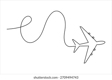 Dibujo de arte de una línea continua de avión: diseño minimalista de vuelo de avión y Ilustración vectorial de viaje