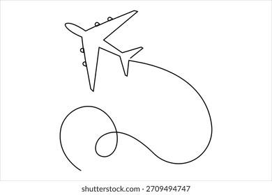 Airplane one continuous line art drawing – Minimalist airplane flight and travel vector illustration design