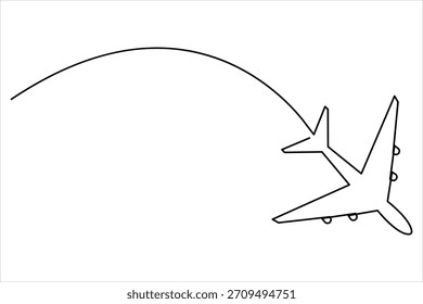Airplane one continuous line art drawing – Minimalist airplane flight and travel vector illustration design