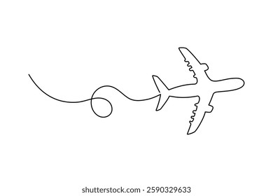 Airplane in one continuous line drawing. One line poster. Outline airplane. For interior design and presentations. Vector illustration.