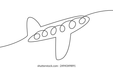 Airplane. One line art vector sketch drawing. Continuous black lines on a white background.