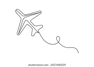 Airplane one line drawing continuous outline vector art illustration