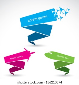 Airplane origami banner - vector illustration