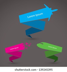 Airplane origami banners - vector illustration