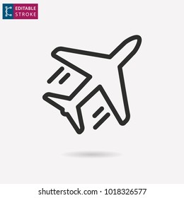 Airplane - outline black icon. Editable stroke. Vector illustration