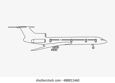 Airplane outline. Flat design vector illustration. Passenger airplane in flight. Airplane icon. Airplane vector. Airplane isolated. Airlines.Air flight.Plane icon. Plane isolated.